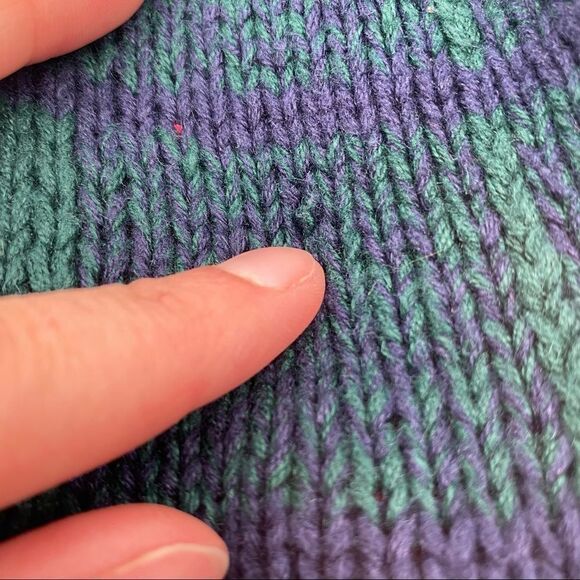 Vintage handKnit Sweater patchwork mixed print medium plaid floral handkerchief - Picture 4 of 5